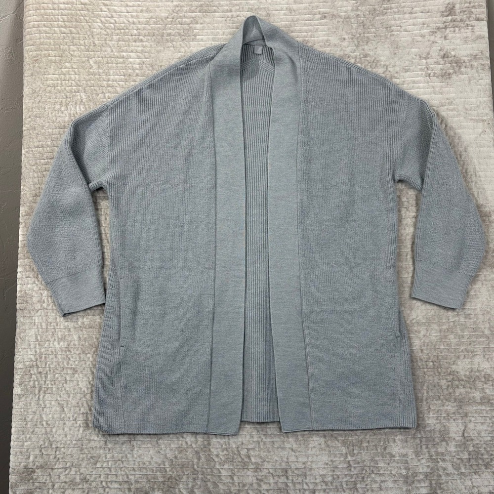 Lululemon Merino Wool Blend Open Front Cardigan Grey Ribbed Knit Pockets Size 8